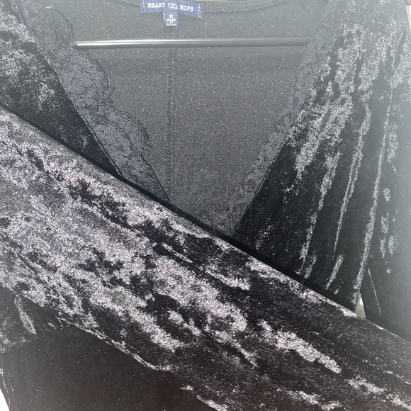 Black Velour Mini Lace Long Sleeve Dress - Picture 2 of 11